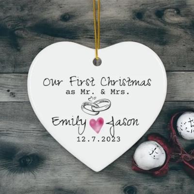 Personalized first Christmas married ornament with bride and groom names wedding date ornament anniversary ornament custom wording