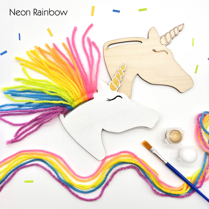 Rainbow Unicorns Kid Craft - Paint and Yarn Included - Pastel, Neon and Bright Colors 
