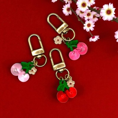 Cherry Flower Blossom Metal Keychain and Bag Charm