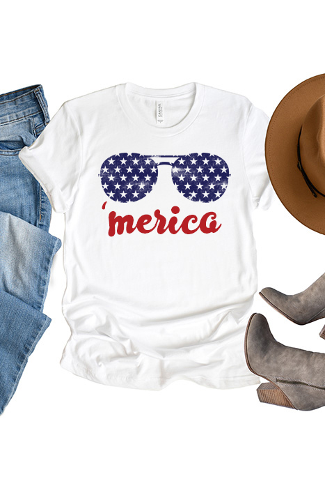 Merica Glasses Graphic Tee, Bella Canvas Tee