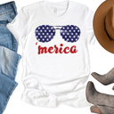 Small White Merica Glasses Graphic Tee, Bella Canvas Tee