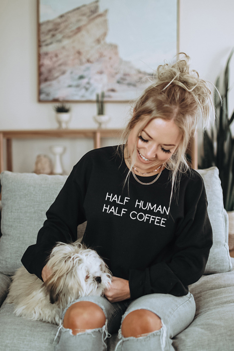 Half Human Half Coffee Sweatshirt, Coffee Lover Sweatshirt, Favorite Drink