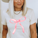  Trendy Pink Bow Tee, Graphic Tee, On Trend Shirt