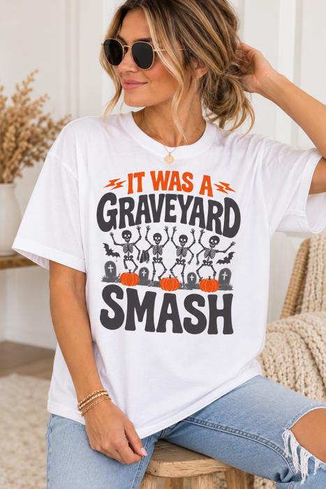 Graveyard Smash Halloween Shirt,  Bella Canvas Tee, Dancing Skeleton Shirt, Retro Halloween Graphic Tee, Spooky Season Tee