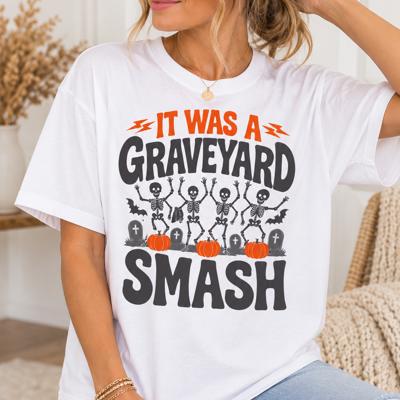 Graveyard Smash Halloween Shirt,  Bella Canvas Tee, Dancing Skeleton Shirt, Retro Halloween Graphic Tee, Spooky Season Tee
