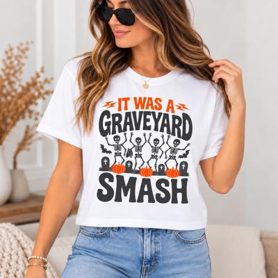 Graveyard Smash Halloween Crop Tee, Bella Canvas Crop, Retro Skeleton Halloween Shirt, Dancing Skeleton Graphic Tee, Spooky Season Top