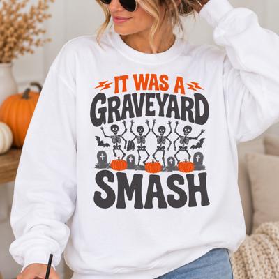 Graveyard Smash Halloween Sweatshirt, Dancing Skeleton Crewneck, Gildan Halloween Shirt,  Retro Spooky Season Sweatshirt