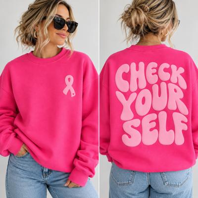 Check Yourself Pink Puff Print Crewneck Sweatshirt, Breast Cancer Ribbon Shirt, Pink October Sweatshirt, Breast Cancer Awareness Sweatshirt