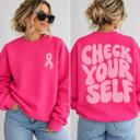  Check Yourself Pink Puff Print Crewneck Sweatshirt, Breast Cancer Ribbon Shirt, Pink October Sweatshirt, Breast Cancer Awareness Sweatshirt