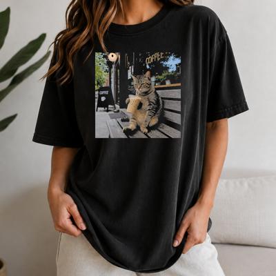 Funny Coffee Cat Shirt, Cat Lover Graphic Tee, Iced Coffee T-Shirt, Trendy Cat Shirt, Coffee Lover Gift, Black Comfort Colors Tee