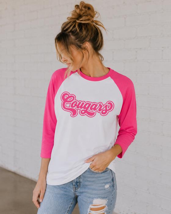 Cougars Raglan Baseball Tee, Game Day Shirt, School Spirit 3/4 Sleeve Tee, Unisex Team Shirt