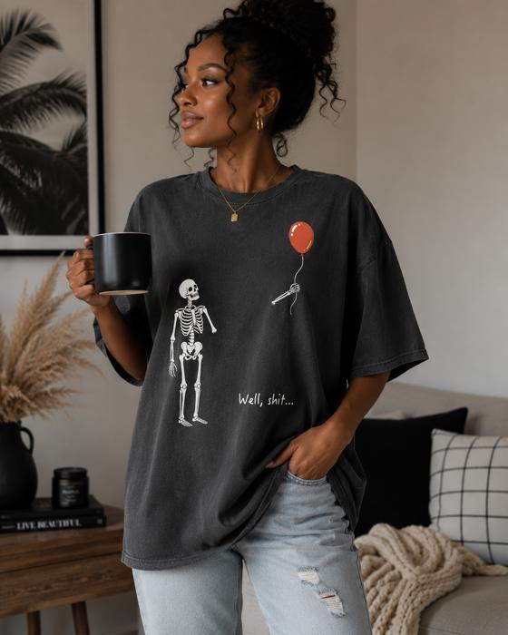 Well Shit Graphic Tee, Funny Halloween Shirt, Skeleton Shirt, Spooky Season Tee, Comfort Colors Halloween Shirt, Funny Fall Shirt