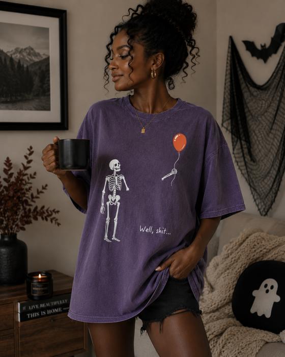 Well Shit Graphic Tee, Funny Halloween Shirt, Skeleton Shirt, Spooky Season Tee, Comfort Colors Halloween Shirt, Funny Fall Shirt
