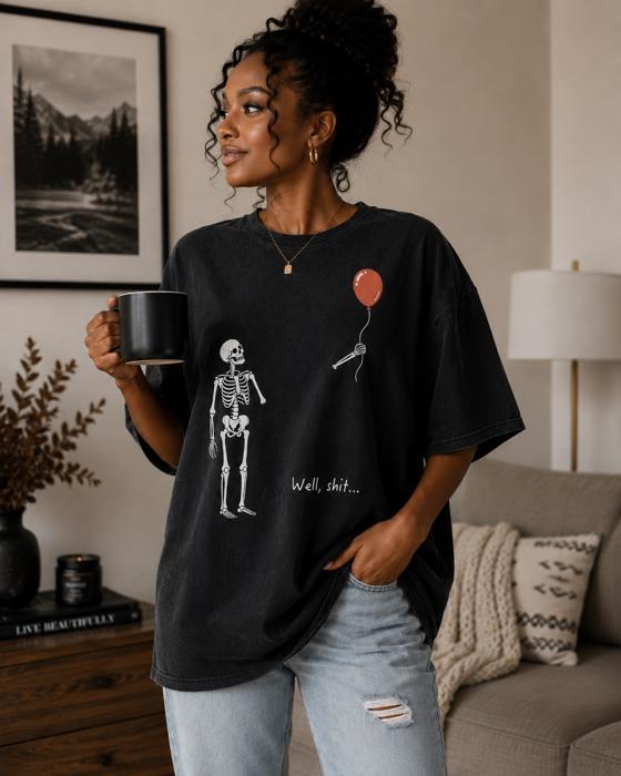 Well Shit Graphic Tee, Funny Halloween Shirt, Skeleton Shirt, Spooky Season Tee, Comfort Colors Halloween Shirt, Funny Fall Shirt