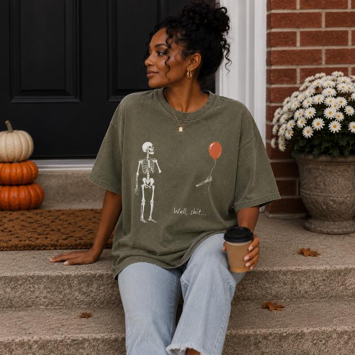 Well Shit Graphic Tee, Funny Halloween Shirt, Skeleton Shirt, Spooky Season Tee, Comfort Colors Halloween Shirt, Funny Fall Shirt