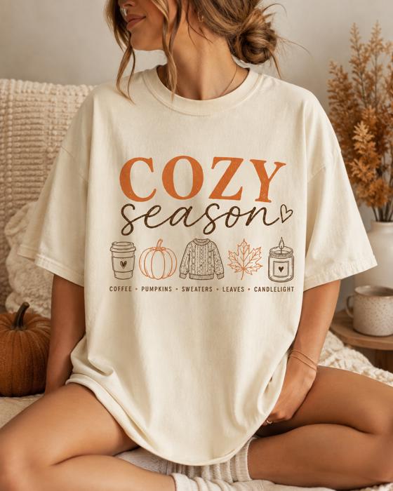 Cozy Season Comfort Colors, Fall Graphic Tee, Pumpkin Coffee Sweater Autumn Shirt, Cozy Fall Shirt Women