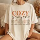  Cozy Season Comfort Colors, Fall Graphic Tee, Pumpkin Coffee Sweater Autumn Shirt, Cozy Fall Shirt Women