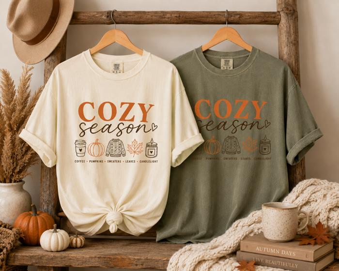Cozy Season Comfort Colors, Fall Graphic Tee, Pumpkin Coffee Sweater Autumn Shirt, Cozy Fall Shirt Women
