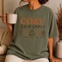  Cozy Season Comfort Colors, Fall Graphic Tee, Pumpkin Coffee Sweater Autumn Shirt, Cozy Fall Shirt Women