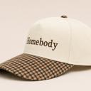  Homebody Embroidered 5 Panel Corduroy Baseball Cap with Plaid Brim