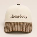  Homebody Embroidered 5 Panel Corduroy Baseball Cap with Plaid Brim