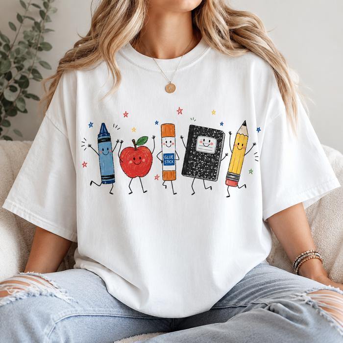 School Supplies Graphic Tee, Back To School Tee, Teacher Shirt, Comfort Color