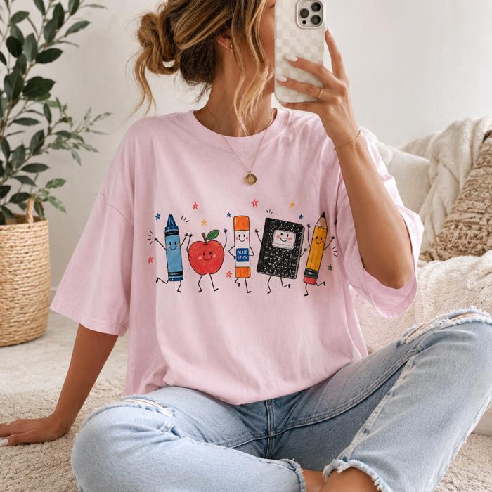 School Supplies Graphic Tee, Back To School Tee, Teacher Shirt, Comfort Color