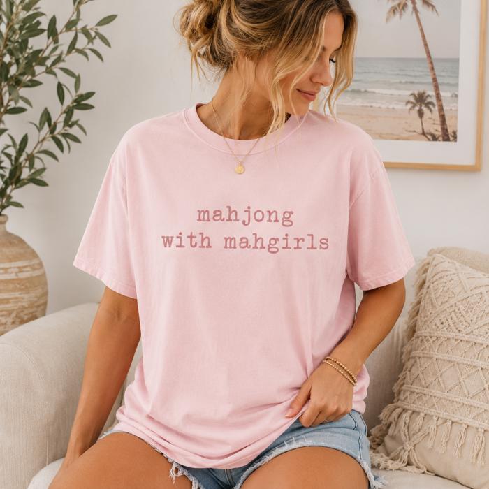 Mahjong With Mahgirls Comfort Colors Tee, Funny Mahjong Shirt, Mahjong Gift for Women, Cute Mahjong Graphic T-Shirt, Mahjong Club Tee