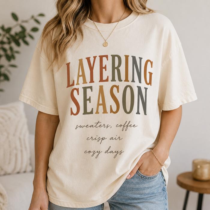 Layering Season Tee, Fall Graphic Shirt, Cozy Autumn Shirt, Oversized Vintage Fall Tee, Pumpkin Season Shirt, Cozy Coffee Tee, Cute Fall Outfit