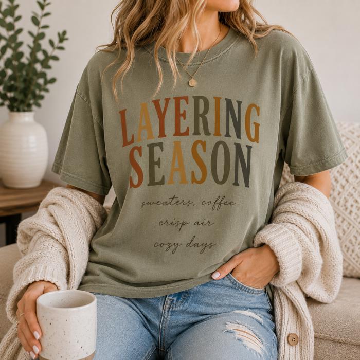 Layering Season Tee, Fall Graphic Shirt, Cozy Autumn Shirt, Oversized Vintage Fall Tee, Pumpkin Season Shirt, Cozy Coffee Tee, Cute Fall Outfit