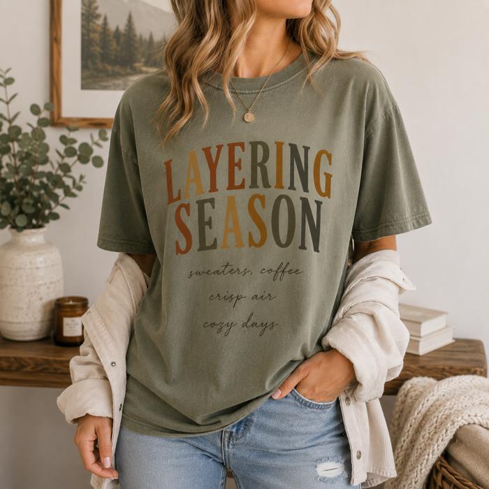 Layering Season Tee, Fall Graphic Shirt, Cozy Autumn Shirt, Oversized Vintage Fall Tee, Pumpkin Season Shirt, Cozy Coffee Tee, Cute Fall Outfit