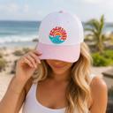  Beach Vibes PVC Rubber Patch Hat, Stripe Brim, Vacation Cap, Snapback