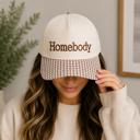  Homebody Embroidered Baseball Cap, Gingham Print Brim, Snapback