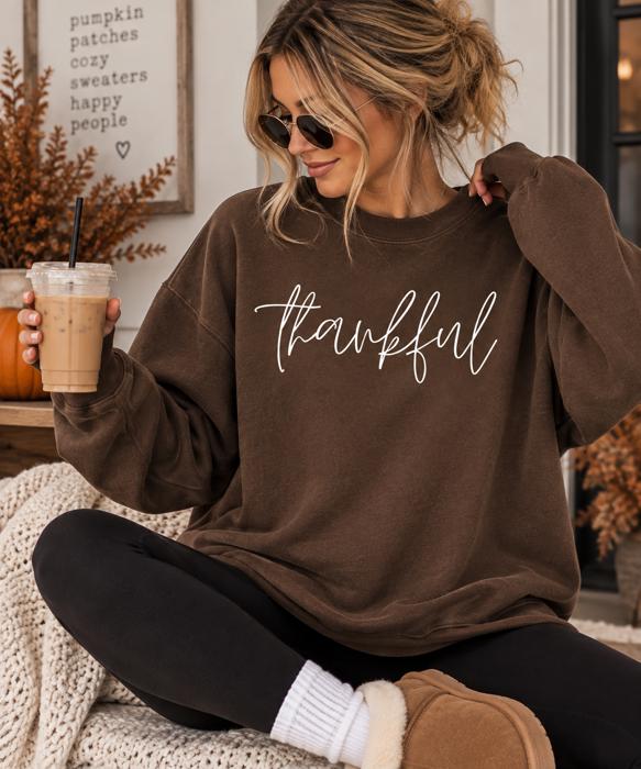 Thankful Sweatshirt, Thanksgiving Sweatshirt for Women, Fall Crewneck, Cozy Autumn Sweatshirt, Minimalist Thankful Shirt, Fall Gift