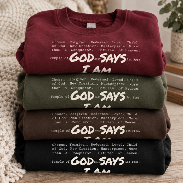 God Says I Am Sweatshirt, Christian Crewneck, Faith Based Sweatshirt, Jesus Shirt, Christian Gift, Religious Sweatshirt, Inspirational Crewneck