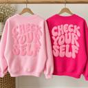  Check Yourself Pink Puff Print Crewneck Sweatshirt, Breast Cancer Ribbon Shirt, Pink October Sweatshirt, Breast Cancer Awareness Sweatshirt
