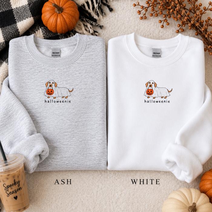 Halloween Dachshund Sweatshirt, Halloweenie Weenie Dog Shirt, Cute Ghost Dog Sweatshirt, Dog Mom Halloween Crewneck, Fall Sweatshirt