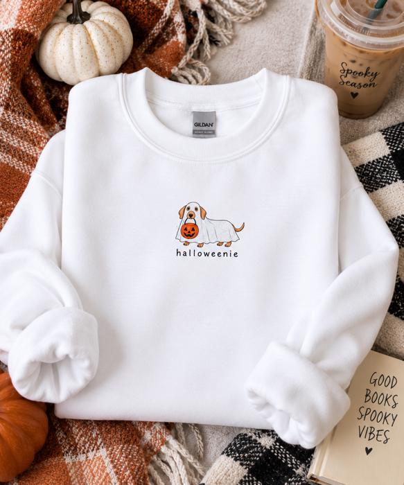 Halloween Dachshund Sweatshirt, Halloweenie Weenie Dog Shirt, Cute Ghost Dog Sweatshirt, Dog Mom Halloween Crewneck, Fall Sweatshirt