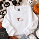  Halloween Dachshund Sweatshirt, Halloweenie Weenie Dog Shirt, Cute Ghost Dog Sweatshirt, Dog Mom Halloween Crewneck, Fall Sweatshirt