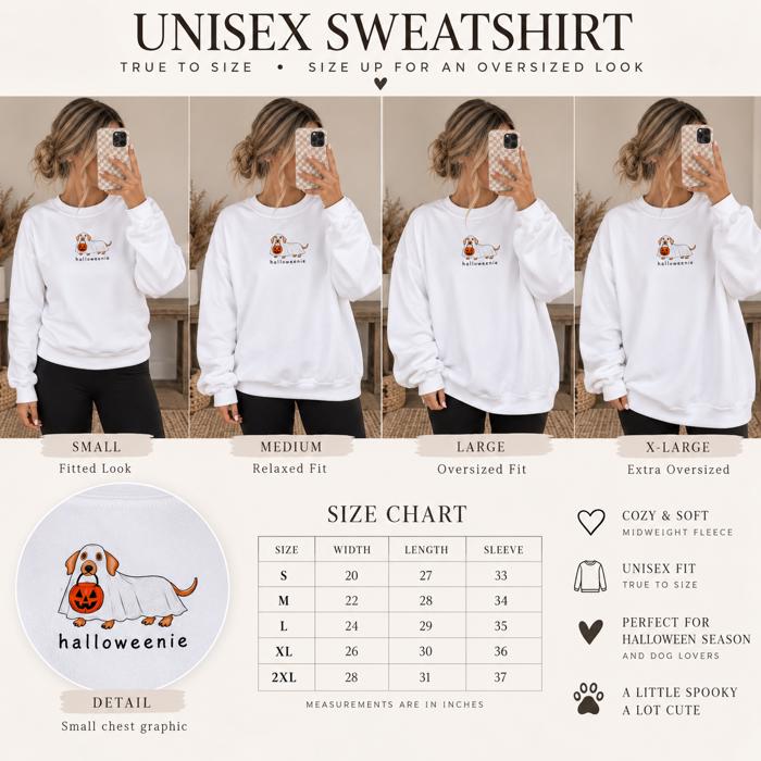 Halloween Dachshund Sweatshirt, Halloweenie Weenie Dog Shirt, Cute Ghost Dog Sweatshirt, Dog Mom Halloween Crewneck, Fall Sweatshirt