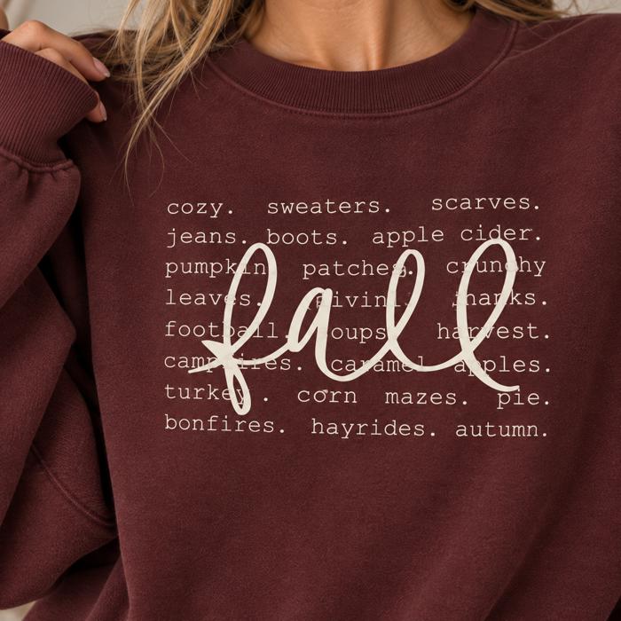 Fall Sweatshirt for Women, Cozy Autumn Crewneck, Fall Favorites Graphic Sweatshirt, Pumpkin Patch & Apple Cider Shirt, Fall Gift