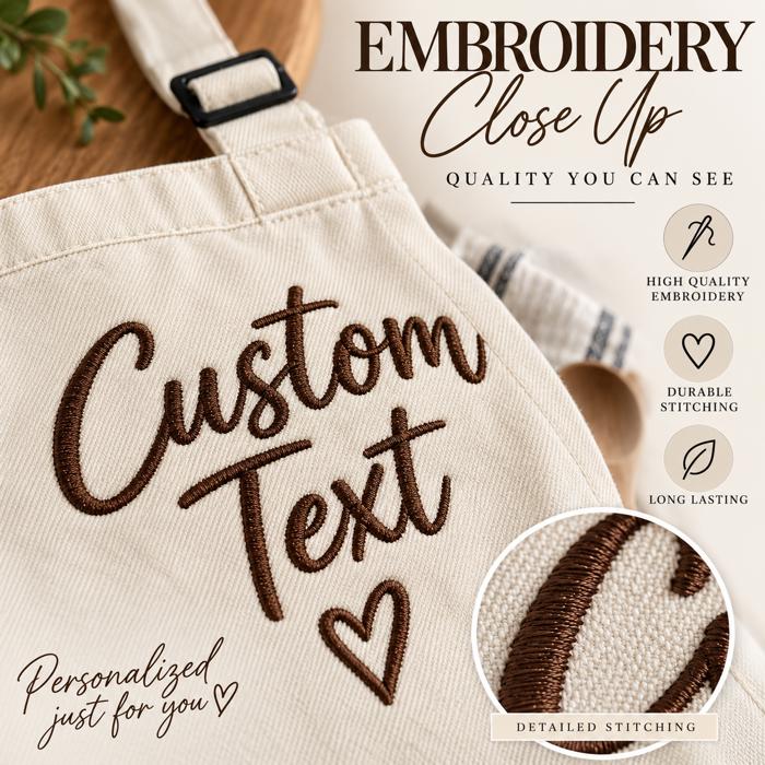 Personalized Embroidered Apron, Custom Name Apron, Custom Text Cooking Apron, Gift for Mom Grandma Dad, Baking Kitchen BBQ Gift  Description