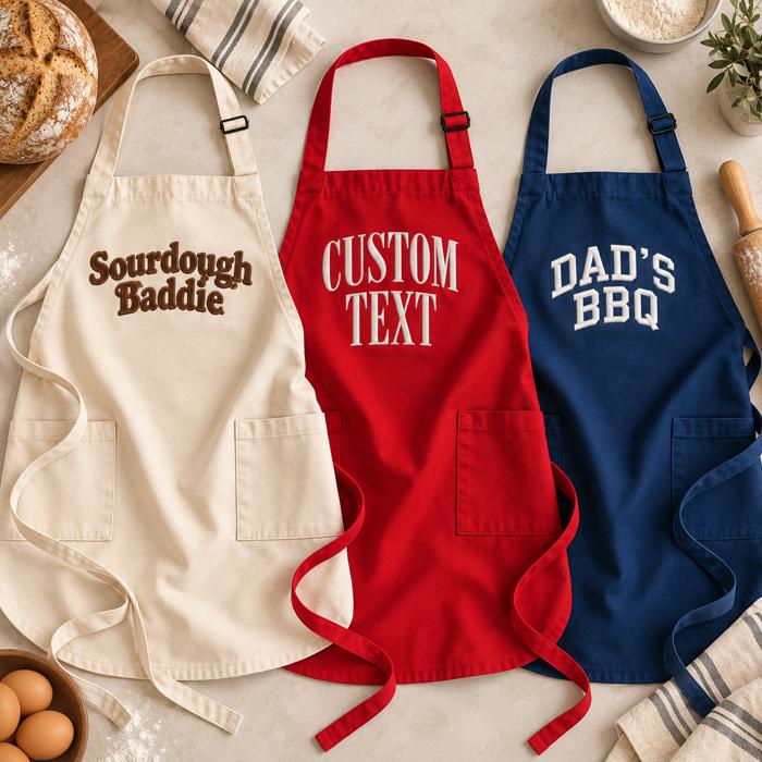 Personalized Embroidered Apron, Custom Name Apron, Custom Text Cooking Apron, Gift for Mom Grandma Dad, Baking Kitchen BBQ Gift  Description