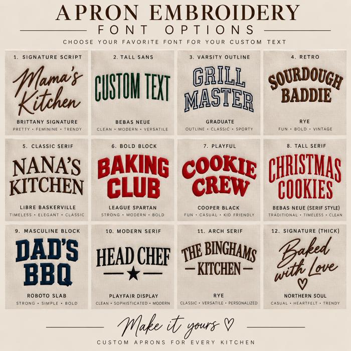 Personalized Embroidered Apron, Custom Name Apron, Custom Text Cooking Apron, Gift for Mom Grandma Dad, Baking Kitchen BBQ Gift  Description