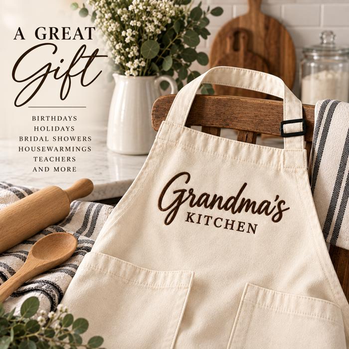 Personalized Embroidered Apron, Custom Name Apron, Custom Text Cooking Apron, Gift for Mom Grandma Dad, Baking Kitchen BBQ Gift  Description