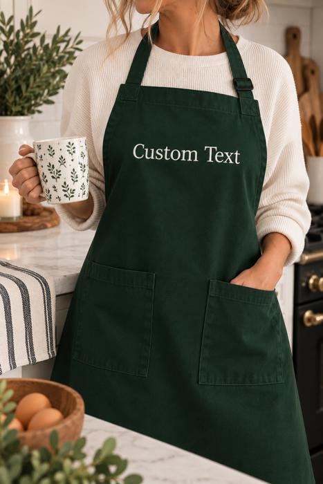 Personalized Embroidered Apron, Custom Name Apron, Custom Text Cooking Apron, Gift for Mom Grandma Dad, Baking Kitchen BBQ Gift  Description