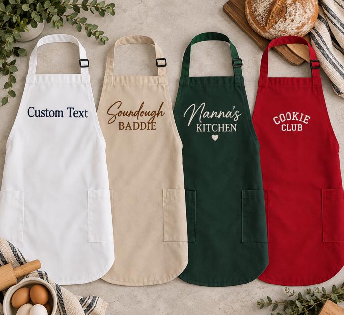Personalized Embroidered Apron, Custom Name Apron, Custom Text Cooking Apron, Gift for Mom Grandma Dad, Baking Kitchen BBQ Gift  Description