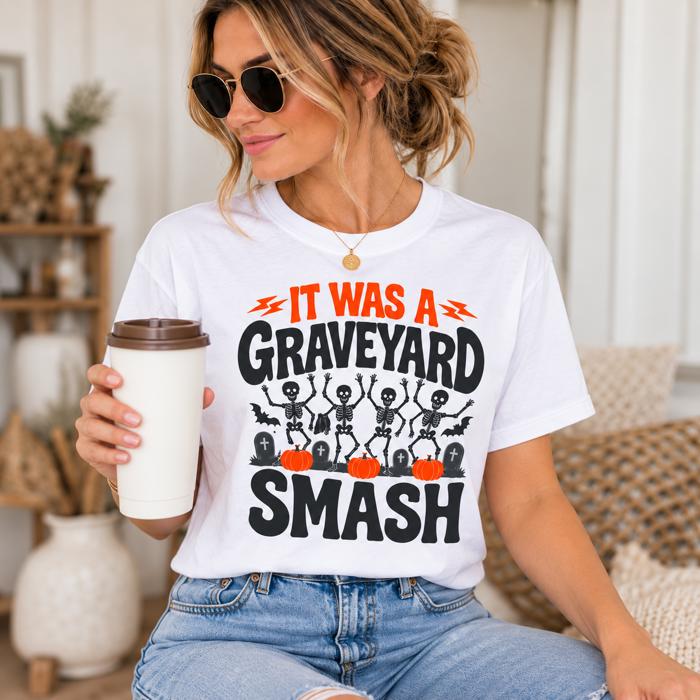 Graveyard Smash Halloween Shirt,  Bella Canvas Tee, Dancing Skeleton Shirt, Retro Halloween Graphic Tee, Spooky Season Tee