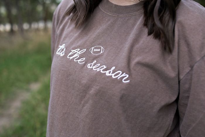 Tis the Season Embroidered Football Shirt, Comfort Colors  Tee, Game Day Shirt, Football Season Tee,  Fall Football Shirt, Sports Mom Gift