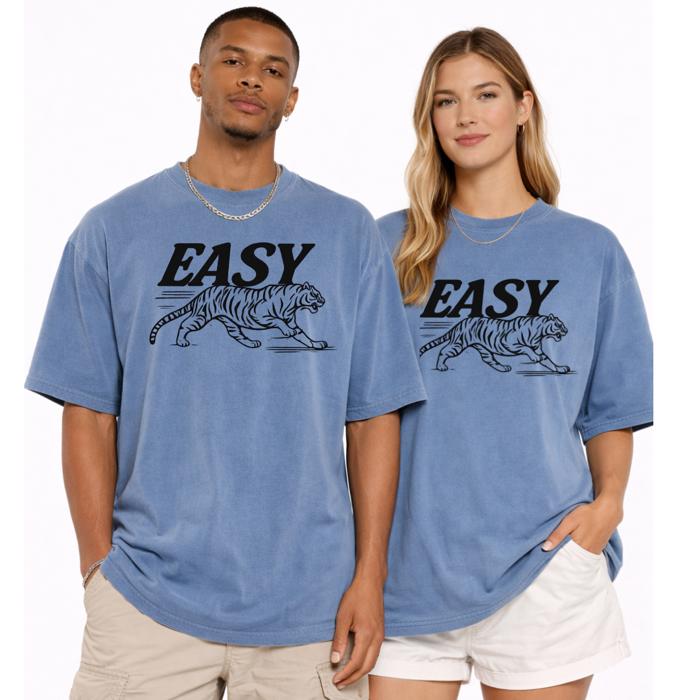 Easy Tiger Oversized Unisex Tee, Garment Dyed, Streetwear, Shaka Wear Tee